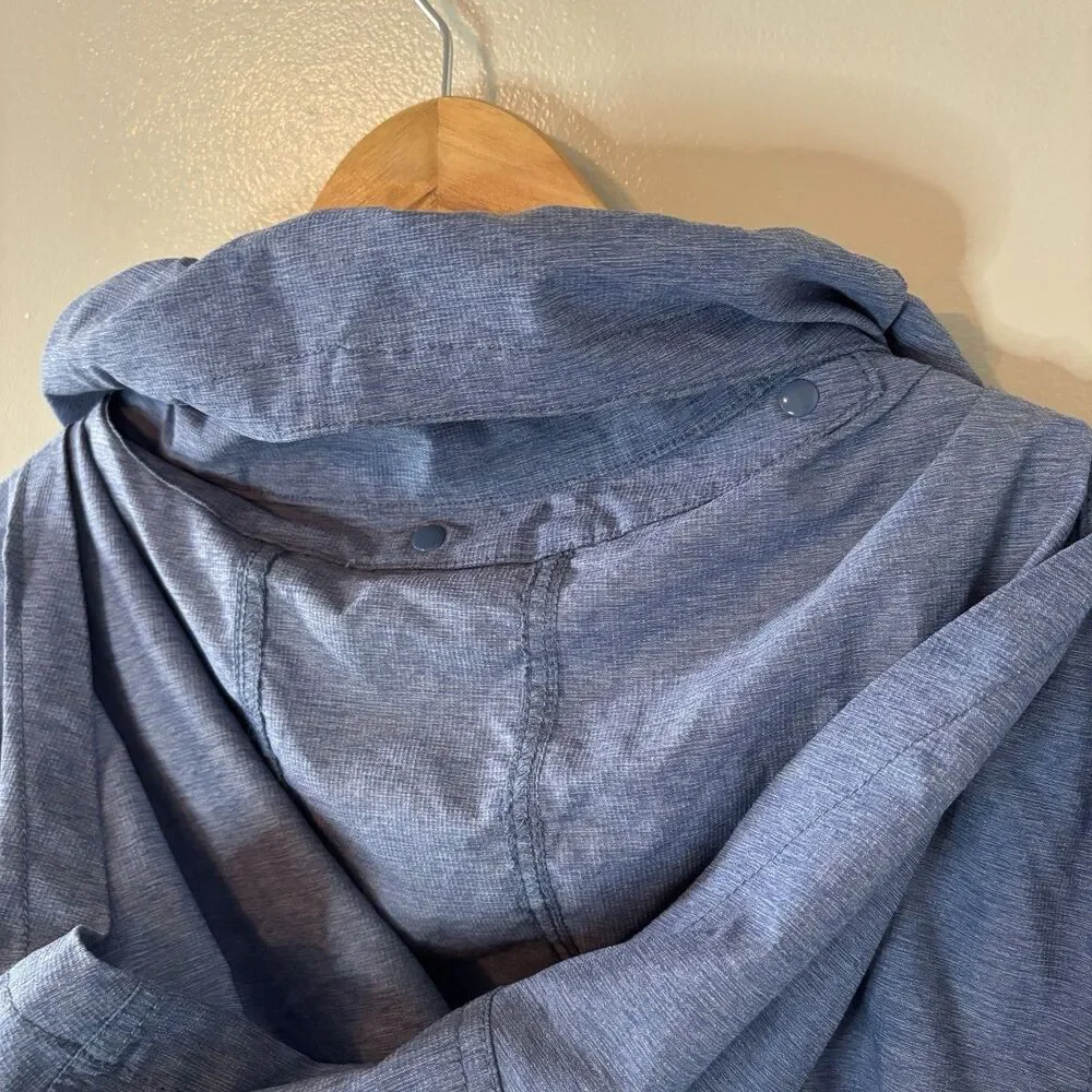 North Face Womens Full Zip Jacket 3/4 Sleeve Blue Packable Hood Sz XL
